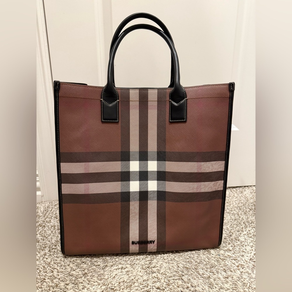 Burberry Men's Denny Check E-Canvas Tote